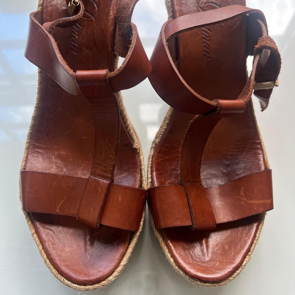 Brown leather wedges
